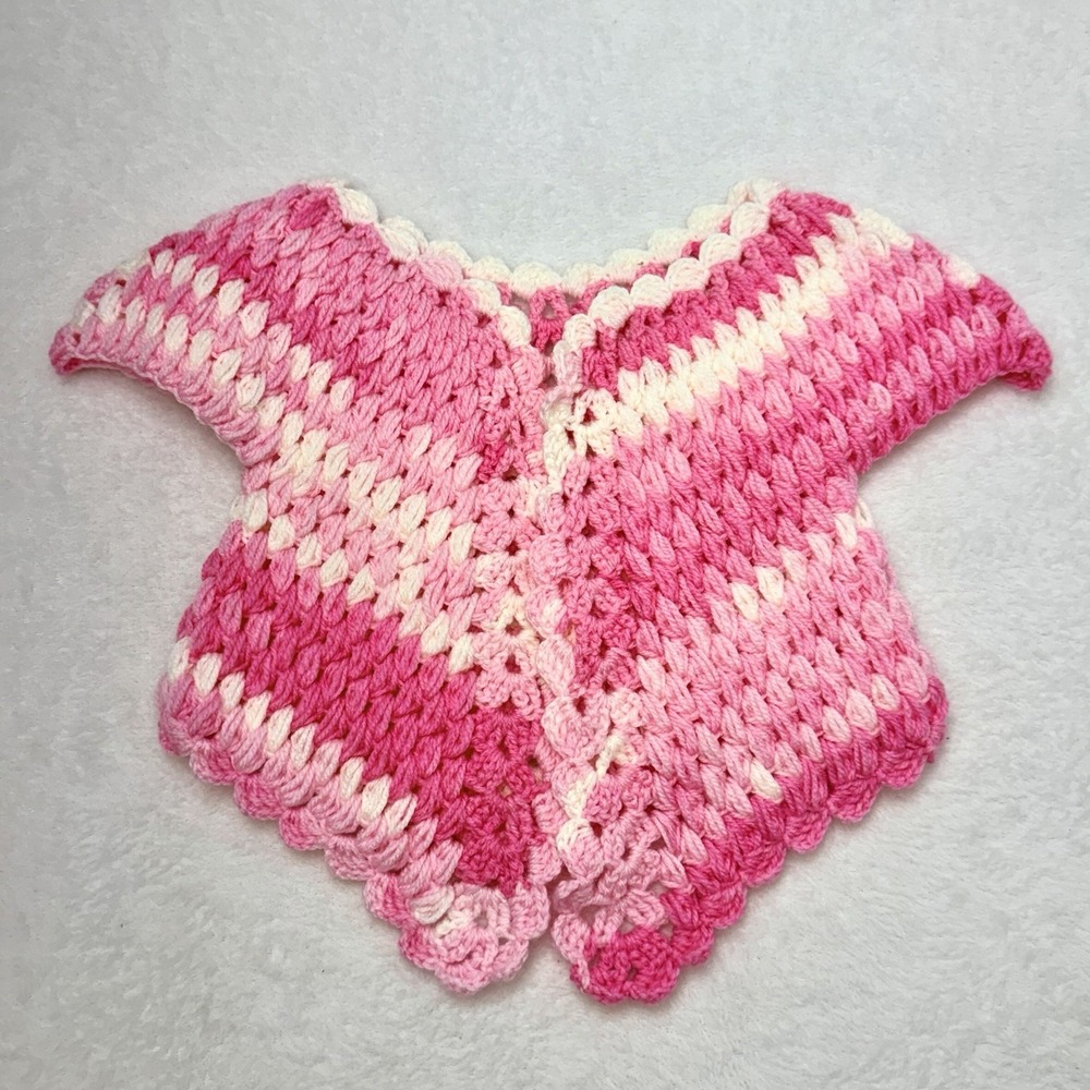 Handmade Crochet Baby Girl Cardigan Sweater Pink Granny Jacket 3-6 Months